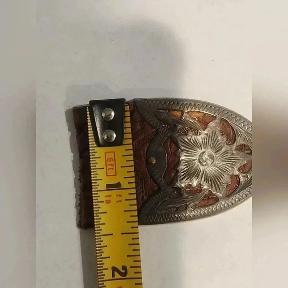 Vintage Vogt Sterling Silver 18 k gold buckle, keeper, tip and bridle rosette. - Picture 5 of 15